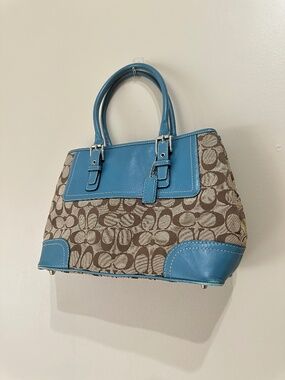 *RARE* Coach F11220 Jacquard Hampton Tan and Blue Satchel Shoulder Bag